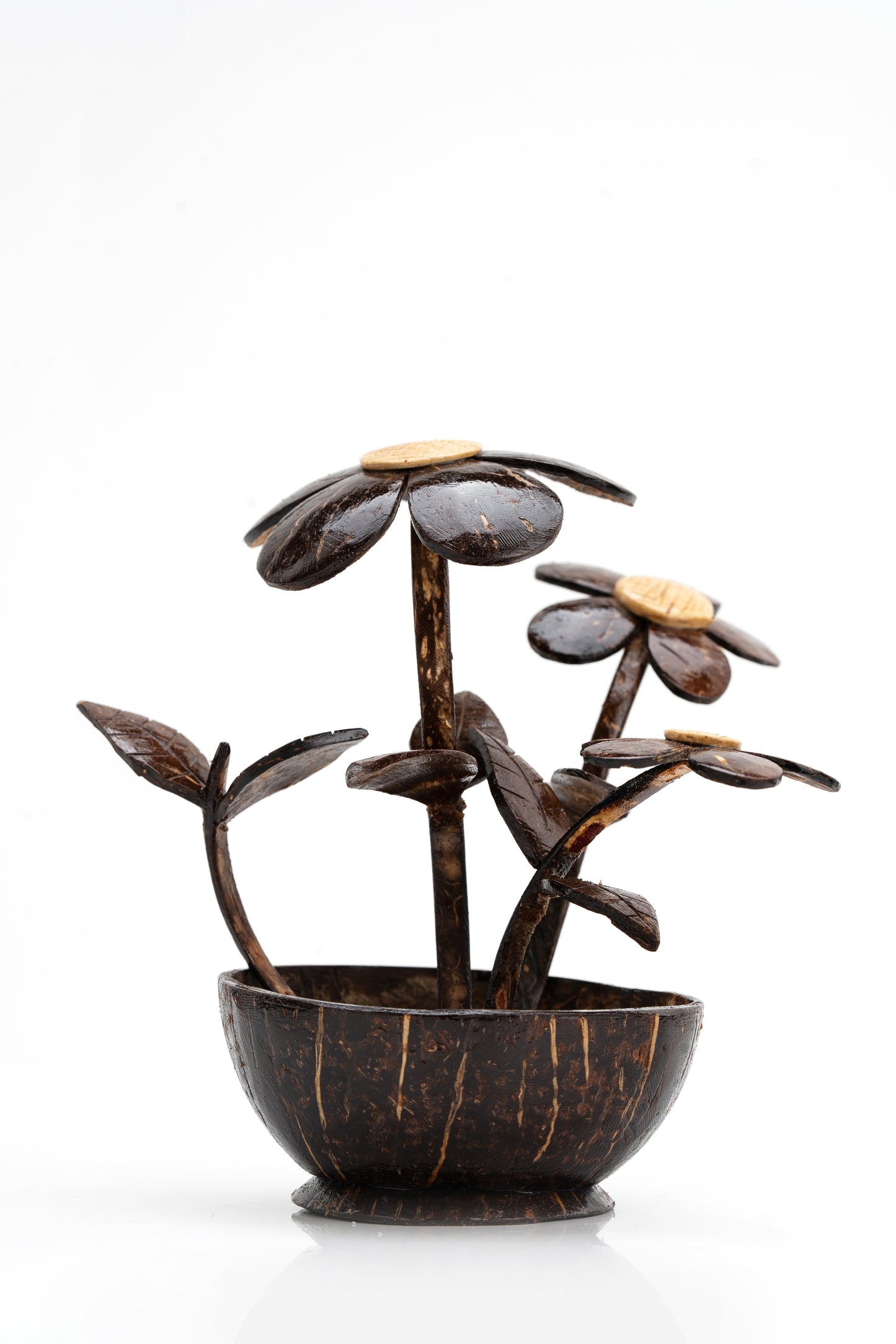 Handcrafted Coconut Shell Floral Trio