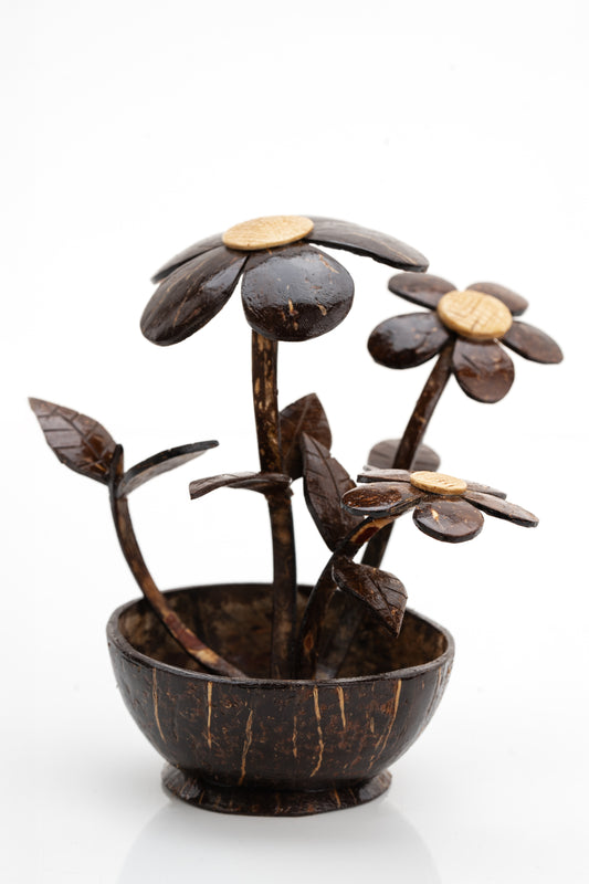 Handcrafted Coconut Shell Floral Trio