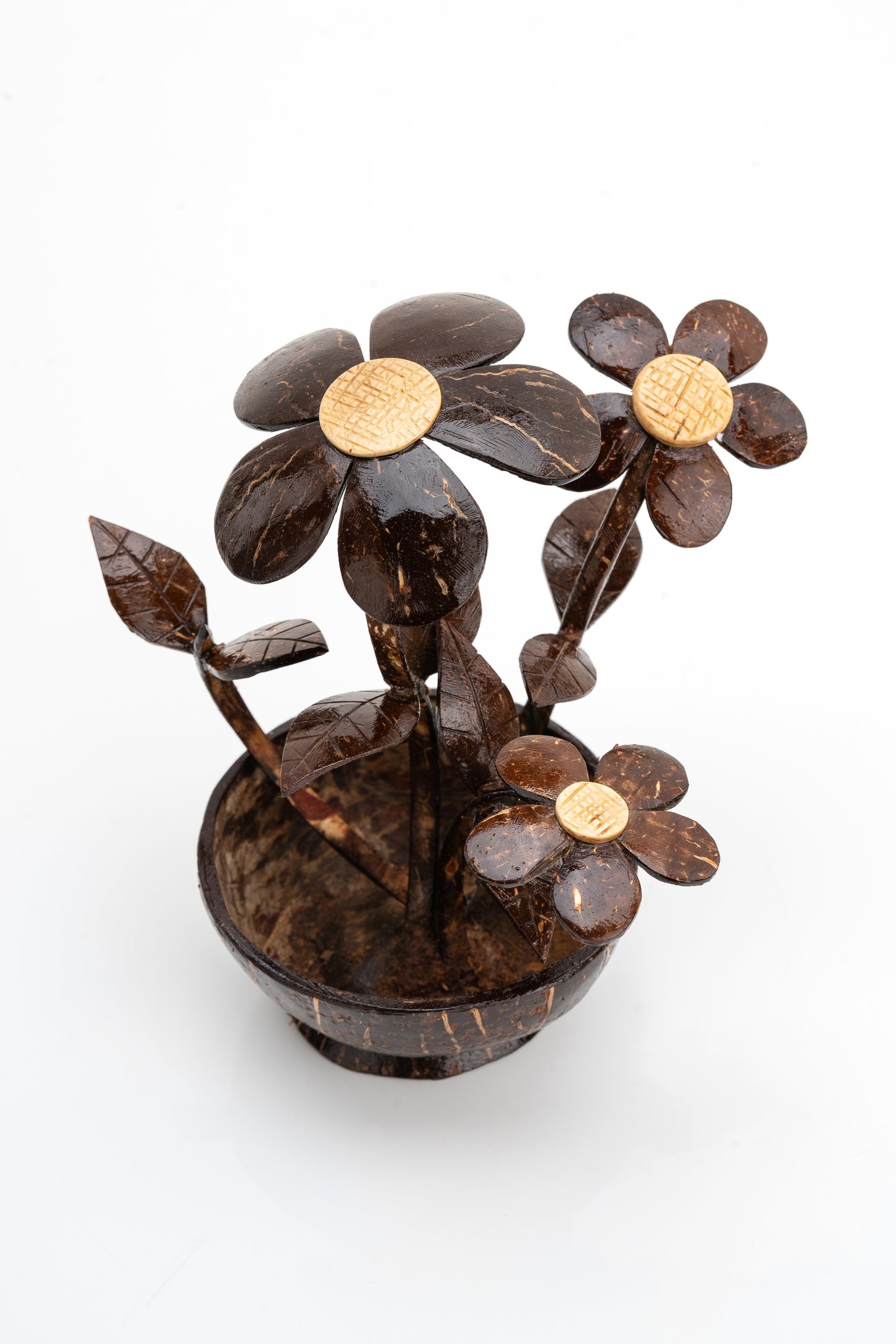 Handcrafted Coconut Shell Floral Trio